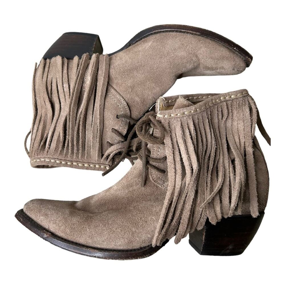 Frye Sacha Fringe Boho Western Suede Ash Bootie Festival Rodeo 9.5